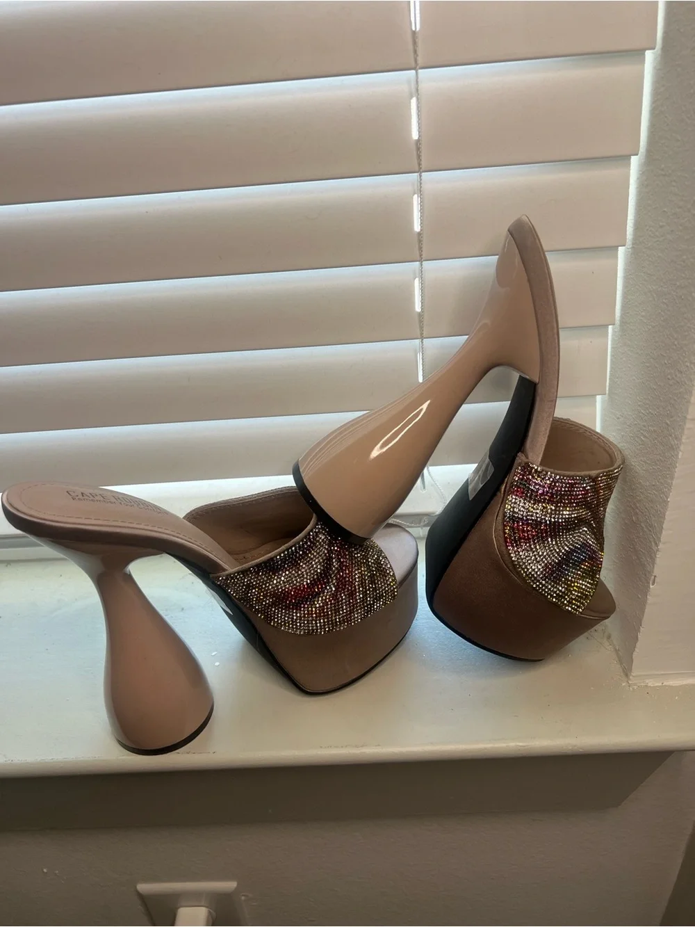 Cape Robbin Nude Platform Mule with Multicolor Crystal Strap